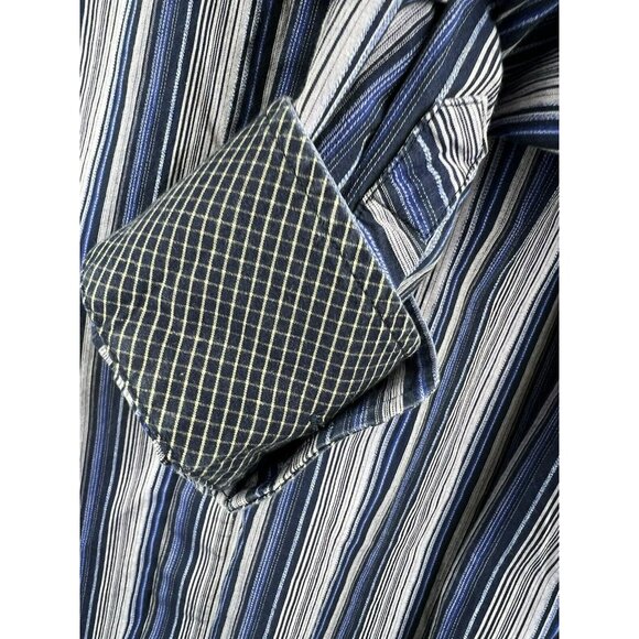 Robert Graham R&G London New York Mens XL Button Striped Shirt Flip Cuff Blue - Picture 2 of 7